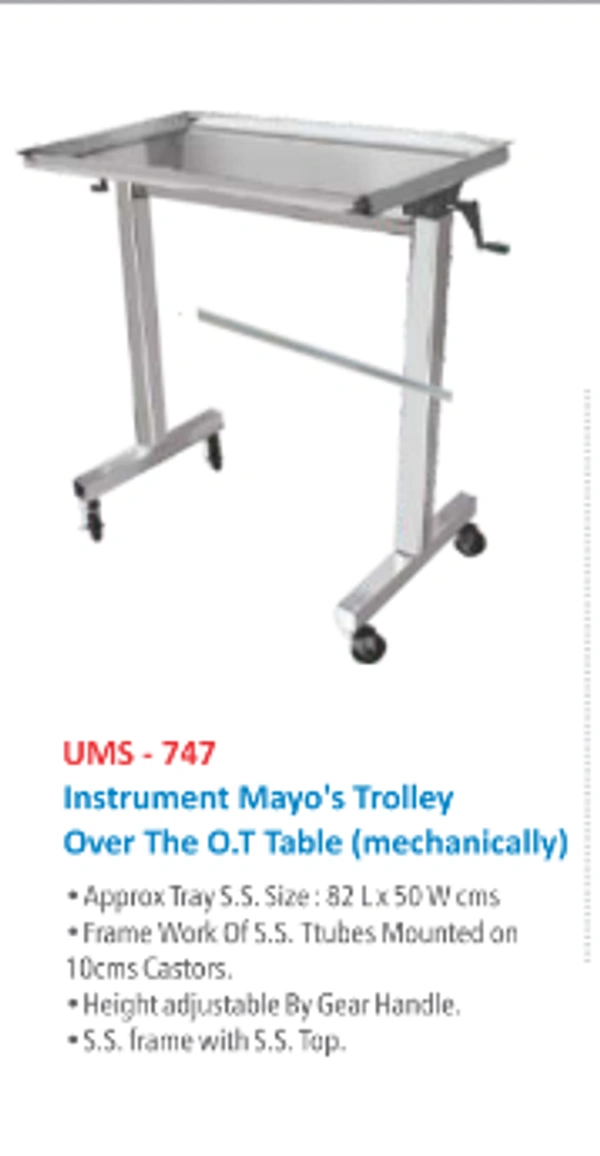 Unisearch Medicare Instrument Mayo's Trolley Over the OT Table Mechanically